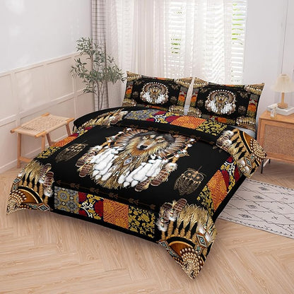 Tailor Shop Wolf Bedding Set for Boys Kids Bohemian Comforter Sets King Size Wildlife Hunting Wolf Bed Set with 2 Pillowcases…