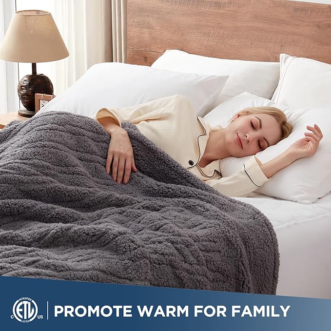 Westinghouse Electric Blanket Twin Size, Soft Plush Sherpa Heated Blanket with 10 Heating Levels & 1-12 Hours Auto-Off, Machine Washable, 62x84 inches, Darkgrey