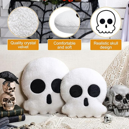 2 Pcs Skull Skeleton Pillows Decorative Skull Throw Pillows for Sofa Bed Couch Stuffed Gothic Party Outdoor Home Decorations Christmas Halloween Skeleton Decor Cushion (14 Inch and 12 Inch)