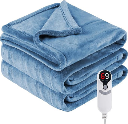 Electric Heated Blanket Full Size 72"x84",Fast Heating, Soft Microplush for Bed & Couch, 1-10Hs Auto Off & 6 Heating Levels, Machine Washable, Gifts for Grandma & Family-Light Blue Grey
