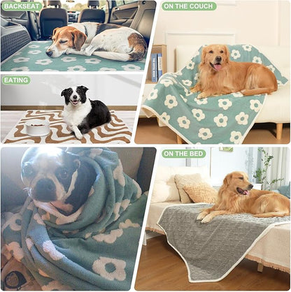 BEAUTYZOO Waterproof Dog Blankets for Medium Large Dogs Washable- Reversable Dog Blanket for Furniture, Sofa, Couch, Crate, Car- Soft Sherpa Dog Throw Plush Pet Bed Blanket Cat Puppy, 40"x60" Blue