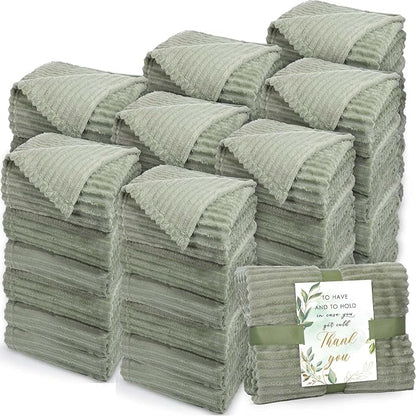 Buryeah 48 Pcs Wedding Flannel Fleece Throw Blanket Bulk with Thank You Card and Ribbon, 50 x 60 in Oeko-TEX Standard 100 Certified Blankets Outdoor Wedding, Guest Party Souvenirs (Sage Green)