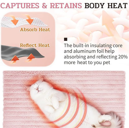 NWK Pack of 4 Fluffy Self Warming Cat Mat, Cat Blanket, Thermal Dog Mat, Washable, Non-Slip Bottom for Sofa & Crate & Kennel & Car Seat (Blush Pink, X-Large (43.5'' X 27.5'' X 0.7''))