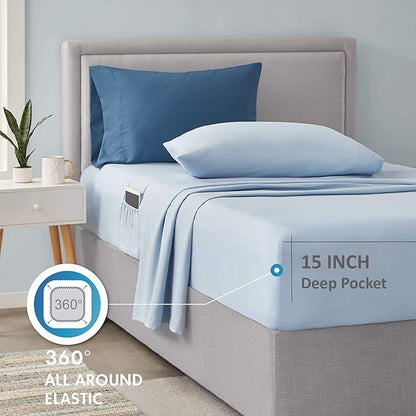 Comfort Spaces Bed in A Bag - Trendy Casual Design Cozy Comforter with Complete Sheet Set with Side Pocket, All Season Cover, Matching Shams, Twin(66"x90"), Gloria, Damask Blue 6 Piece