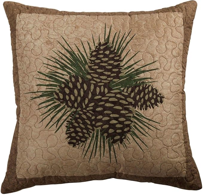 Donna Sharp Throw Pillow - Antique Pine Lodge Decorative Throw Pillow with Pine Cone Design - Square