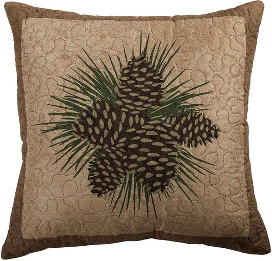 Donna Sharp Throw Pillow - Antique Pine Lodge Decorative Throw Pillow with Pine Cone Design - Square