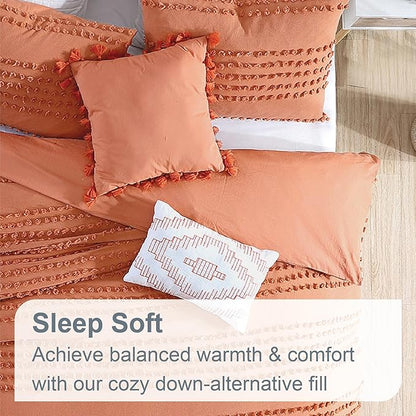 Swift Home Marilla 100% Cotton Prewashed Yarn-Dyed Dobby Clip Dot 5-Piece Bedding Comforter Set, All Season & Breathable, Oeko-TEX Certified – Brick, Full/Queen