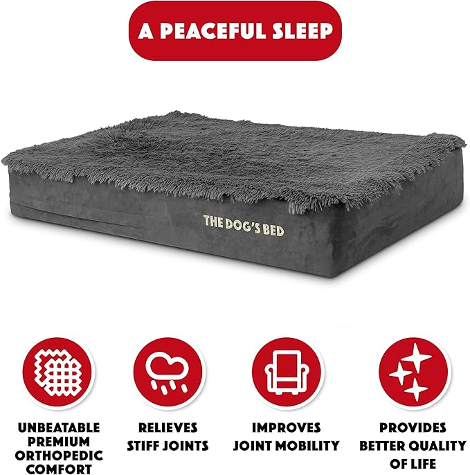 The Dog’s Bed Orthopedic Memory Foam Dog Bed Mattress, Fur Fabric, Grey Fur, L, 6-Inch