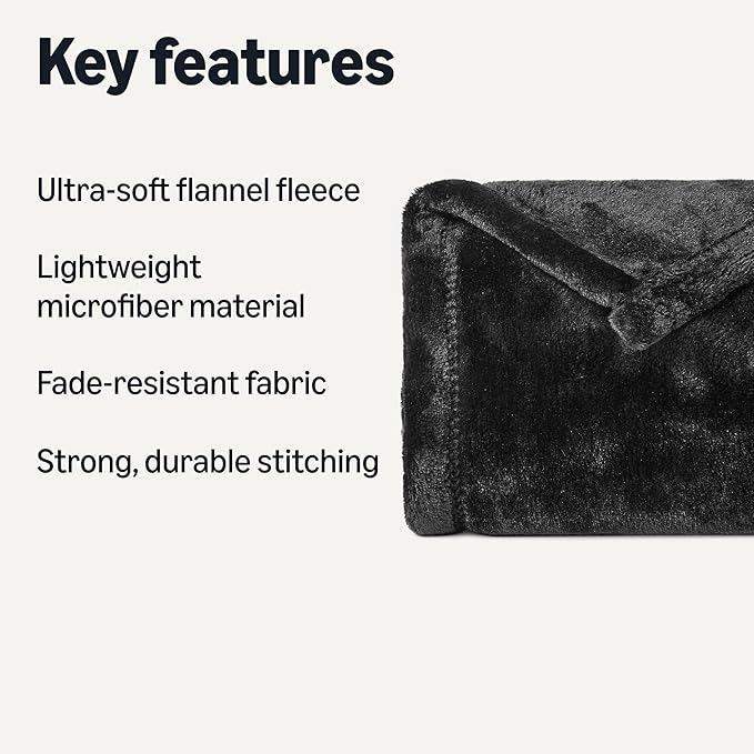Basics Soft Fleece Throw Blanket, Lightweight Cozy Blanket for Couch & Sofa, 50 x 60 Inches, Black