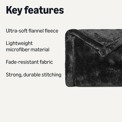 Basics Soft Fleece Throw Blanket, Lightweight Cozy Blanket for Couch & Sofa, 50 x 60 Inches, Black