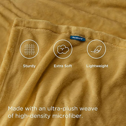Bedsure GentleSoft Fleece Throw XL Blanket Yellow - 300GSM Soft Lightweight Plush Cozy Blankets for Bed, Sofa, Couch, Travel, Camping, 50x70 inches