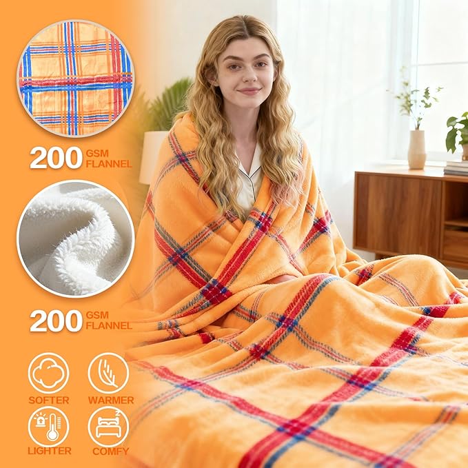 Electric Blanket Heated Twin, Soft Flannel 62"x84" Plaid Heating Blanket with 8 Hours Auto Off 10 Fast Heating Levels Machine Washable Sherpa Heated Blanket with Overheating Protection