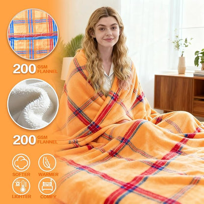 Electric Blanket Heated Twin, Soft Flannel 62"x84" Plaid Heating Blanket with 8 Hours Auto Off 10 Fast Heating Levels Machine Washable Sherpa Heated Blanket with Overheating Protection