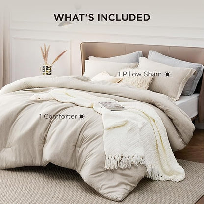 Bedsure Twin/Twin XL Comforter Set - Beige Soft Bedding for All Seasons, Cationic Dyed Bed Set, 2 Pieces, 1 Twin Size Comforter (68"x88") and 1 Pillow Sham (20"x26"+2")