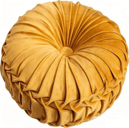 MOCOFO Round Velvet Throw Pillow, Pumpkin Shape Decorative Floor Cushion, Handcrafted Pleated Design, 14 and 16 Inch Diameter, Multiple Colors, Polyester Fill (Terracotta, 14")