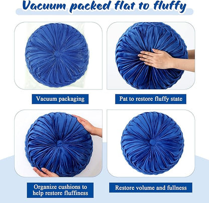 1 Pcs Round Throw Pillows Decorative Velvet Pleated Throw Pillows 15'' Diameter Accent Pumpkin Boho Chair Cushion for Couch Sofa Chair Bed Home Decoration (Navy Blue)
