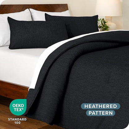 Bare Home Comforter Set - Full Size - Ultra-Soft - Goose Down Alternative - Premium 1800 Series - All Season Warmth Comforter (Full, Heathered Black)