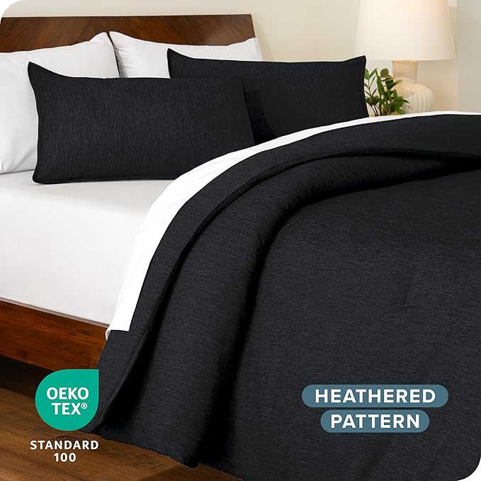 Bare Home Comforter Set - King Size - Ultra-Soft - Goose Down Alternative - Premium 1800 Series - All Season Warmth Comforter (King, Heathered Black)