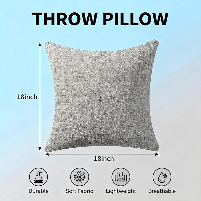 Decorative Couch Pillow Covers SofaThrow pillows with inserts included Bohemian-Style Country Cushion Cover Suitable for Beds, Sofas, Living Rooms, and Home Decor 2pack 18X18 inch.(Cement Grey)
