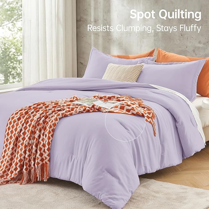 MUXHOMO King Size Comforter Set, All Season Ultra Soft Down Alternative Bedding - 3 Piece Lightweight Bed Set Includes 1 Comforter (104"x90") and 2 Pillow Shams (20"x36"), Lavender