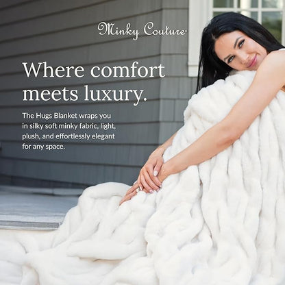 Minky Couture Hugs Blanket - Extra Plush Blanket for Premium Gifting - Stretchy Bubbled Cozy Throw - Silky Smooth - Durable & Machine-Washable - Travel-Friendly - Grande, Cream