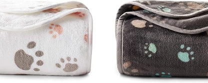 Allisandro 350 GSM-Super Soft and Premium Fuzzy Flannel Fleece Pet Dog Blanket, The Cute Print Design Washable Fluffy Blanket for Extra Large Puppy Cat Kitten Indoor or Outdoor, White, 80 x 64 Inches