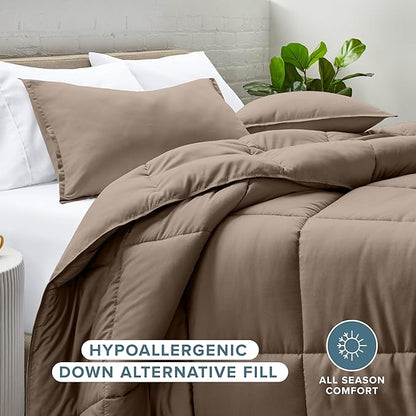 Bare Home Comforter Set - Size - Ultra-Soft - Goose Down Alternative - Premium 1800 Series - All Season Warmth (King/Cal King, Taupe)