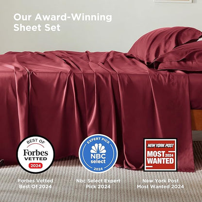 Bedsure Full Size Bed Sheets, Cooling Sheets, Rayon Derived from Bamboo, Breathable & Soft, Deep Pocket Up to 16 Inches, Hotel Luxury Silky Bedding for Hot Sleepers, Burgundy