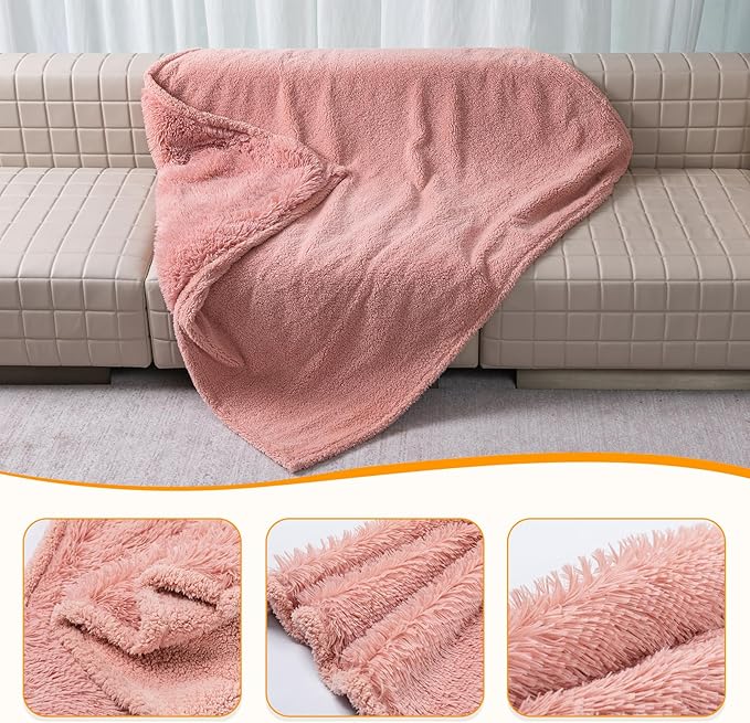 Pink Calming Dog Blanket Waterproof Pet Blankets Fluffy Long Faux Fur Cat Throw Blankets for Couch Furniture Protector Love Bed Cover Washable(Pink,M)