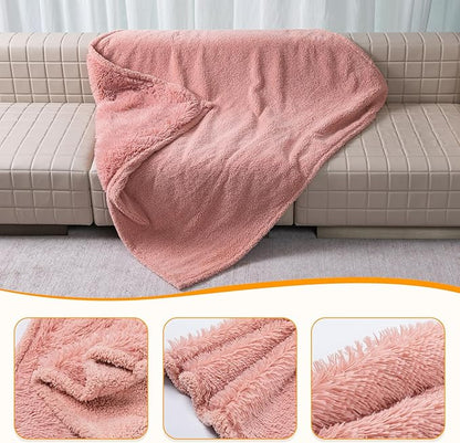 Pink Calming Dog Blanket Waterproof Pet Blankets Fluffy Long Faux Fur Cat Throw Blankets for Couch Furniture Protector Love Bed Cover Washable(Pink,M)