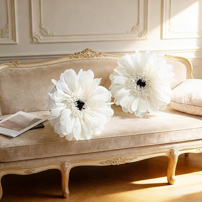 3D Flower Round Throw Pillows Cute Decorative Daisy Sunflower Accent Pillow Modern Farmhouse Elegant Cushion for Bed Couch Chair Car Living Room Christmas Home Decor Gift 12 Inch White
