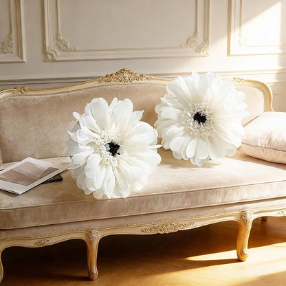 3D Flower Round Throw Pillows Cute Decorative Daisy Sunflower Accent Pillow Modern Farmhouse Elegant Cushion for Bed Couch Chair Car Living Room Christmas Home Decor Gift 12 Inch White