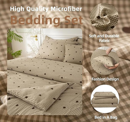SDY 7 Piece Plaid Comforter and Sheet Set,Full Size Gingham Bedding Set,Super Soft Microfiber with 1*Comforter,1* Flat Sheet, 1*Fitted Sheet,2*Pillowcases and 2*PillowcaseShams