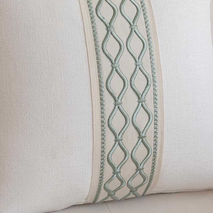 Throw Pillow Covers with Insert Included, with Embroidered Detail, 18 x 18 inches, Decorative Throw Pillow for Sofa Couch Bed (White, 18" L x 18" W)