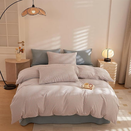 HighBuy Twin XL Comforter Set Pink Blue Checkered Plaid Bedding Comforter Gingham for Boys Girls Boho Farmhouse Gingham Grid Pattern Comforter Set Soft Lightweight Bedding Set