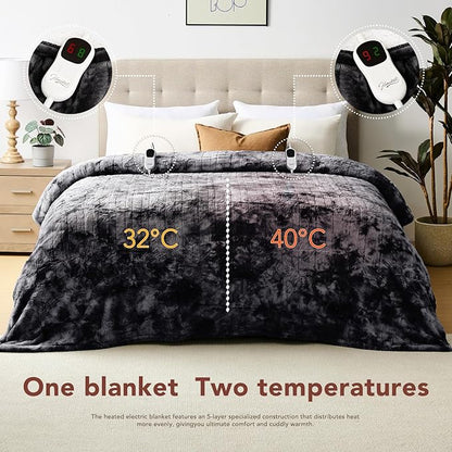 Homemate Electric Heated Blanket Queen Size - 84"x90" Heating Blanket Queen Size Dual Control 1/2/4/6/8 Hours Auto-Off 10 Heat Level Over-Heat Protection Luxury Faux Fur Sherpa ETL Certification
