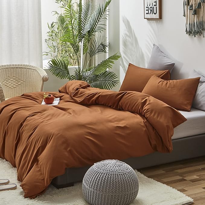 Cottonight Pumpkin Comforter Queen Rust Caramel Bedding Comforter Set Women Men Terracotta Blanket Quilts Soft Breathable Solid Burnt Orange Comforter Set Reddish Brown Bedding Set