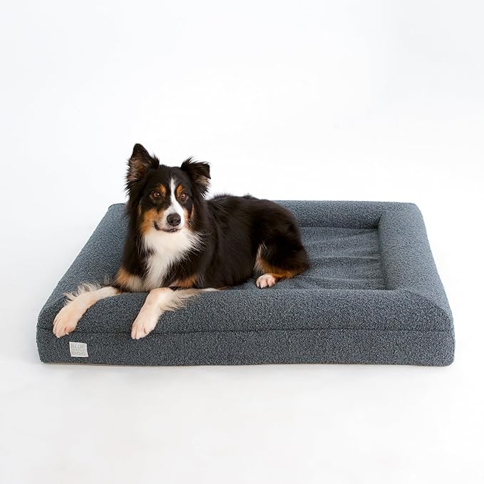 Luxury Boucle Orthopedic Memory Foam Dog Bed with Waterproof Liner and Machine Washable Cover with YKK Zippers (Large, 45" L x 36" W x 7" Th, Ocean Blue)