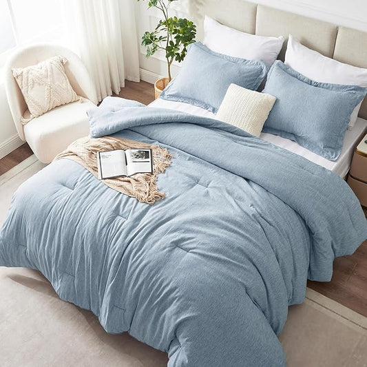 CozyLux California King Comforter Set - 3 Pieces Blue Soft Luxury Cationic Dyeing Cal King Size Bedding Comforter All Season, Breathable Lightweight Fluffy Bed Set with 1 Comforter and 2 Pillow Shams