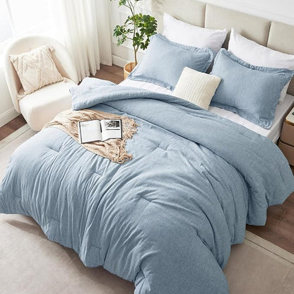 CozyLux King Size Comforter Set - 3 Pieces Blue Soft Luxury Cationic Dyeing Bedding Comforter for All Season, Breathable Lightweight Fluffy Bed Set with 1 Comforter and 2 Pillow Shams