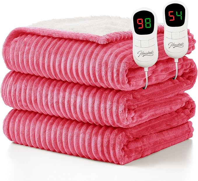 Homemate Electric Heated Blanket King Size - 100"x90" Heating Blanket King Size Dual Control 1/2/4/6/8 Hours Auto-Off 10 Heat Level Over-Heat Protection Soft Flannel Sherpa ETL Certification