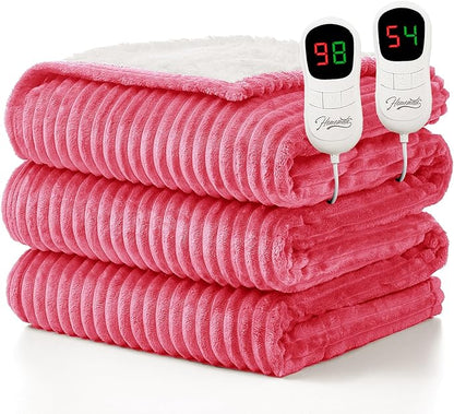 Homemate Electric Heated Blanket King Size - 100"x90" Heating Blanket King Size Dual Control 1/2/4/6/8 Hours Auto-Off 10 Heat Level Over-Heat Protection Soft Flannel Sherpa ETL Certification