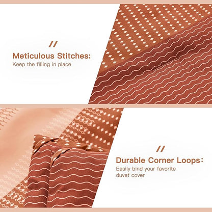 Litanika Burnt Orange Bed Comforter Full Size Set, 3 Pieces Boho Terracotta Stripe Colorblock Soft Bedding Comforter Set, Rust Fluffy Bed Set (79x90In Comforter & 2 Pillowcases)