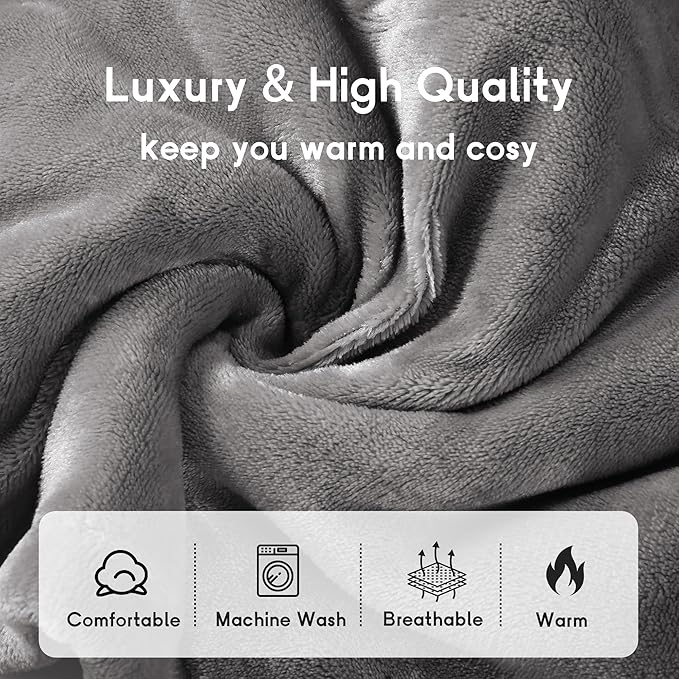 Heated Blanket Electric Blanket Queen Size 84''x90'' with 10 Heating Levels, 1-12 Hour Auto Shut Off, Machine Washable, Dual Controller Soft Warming Blanket for Couch, Bed, Office - Light Grey