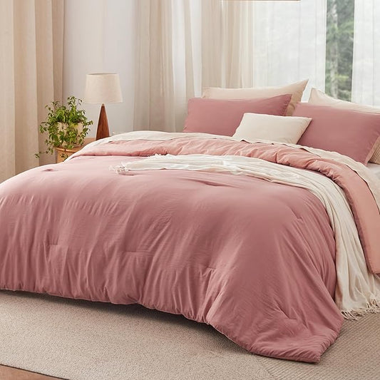 Bedsure Twin/Twin XL Comforter Set, Pink Clay Soft Prewashed Bedding for All Seasons, 2 Pieces GentleSoft™ Bed Set, 1 Lightweight Comforter (68"x88") and 1 Pillowcase (20"x26")