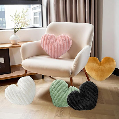 16 Inch Heart Pillow Cute Soft Decorative Throw Pillows, Heart Shaped Fluffy Faux Fur Pillows Cushions for Couch Sofa Bed Bedroom Room Home Decor Aesthetic (2, Pink, Medium-16 x13)