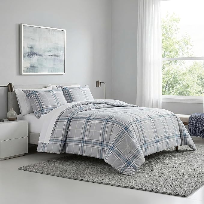 Southshore Fine Living, Inc. Vilano Plaid Collection - Full/Queen Comforter Set, Premium Quality, All-Season Down Alternative, Easy Care, Oversized 3-Piece Comforter Set, Full/Queen, Grey
