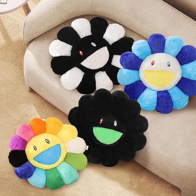 Flower Pillow,Flower Shaped Throw Pillow,Cute Smiley Face Floor Cushions,Colorful Sunflower Plush Pillows,Cute Plushie Room Decor,Valentines Day Pillows for Bedroom,Sofa,Dorm (Colourful,23.6In)