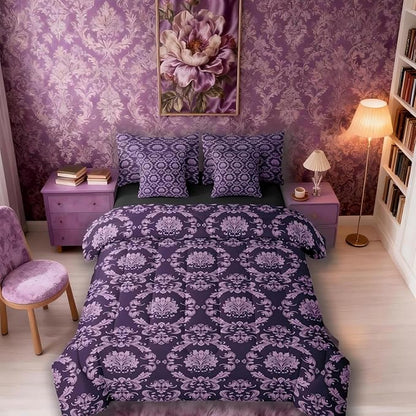 Erosebridal Black and Purple Damask Twin Comforter Set with Sheets | Antique Decor Gothic Vintage Floral 7 Piece Bedding Set Goth Victorian Bed in a Bag, Luxury Bohemian Room Decor