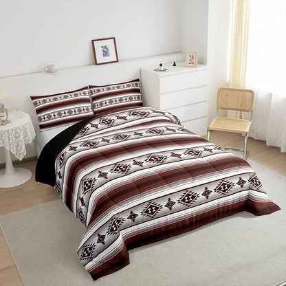 Erosebridal Farmhouse Bohemian Quilt Bedding Sets Queen Boho Aztec Bedding Set American Native Southwestern Comforter Set for Kids Adults Ethnic Tribal Mexican Bed Set Rustic Cabin Decor 3 Pcs